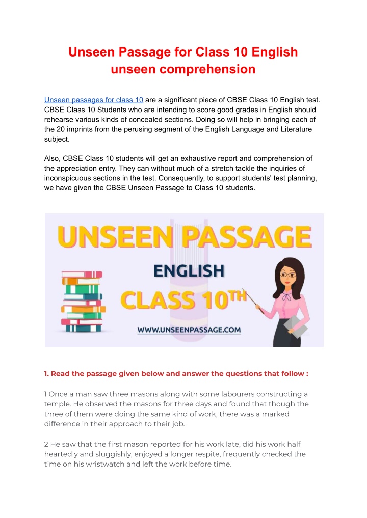 unseen passage for class 10 english unseen