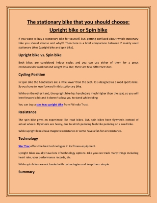 The stationary bike that you should choose: Upright bike or Spin bike