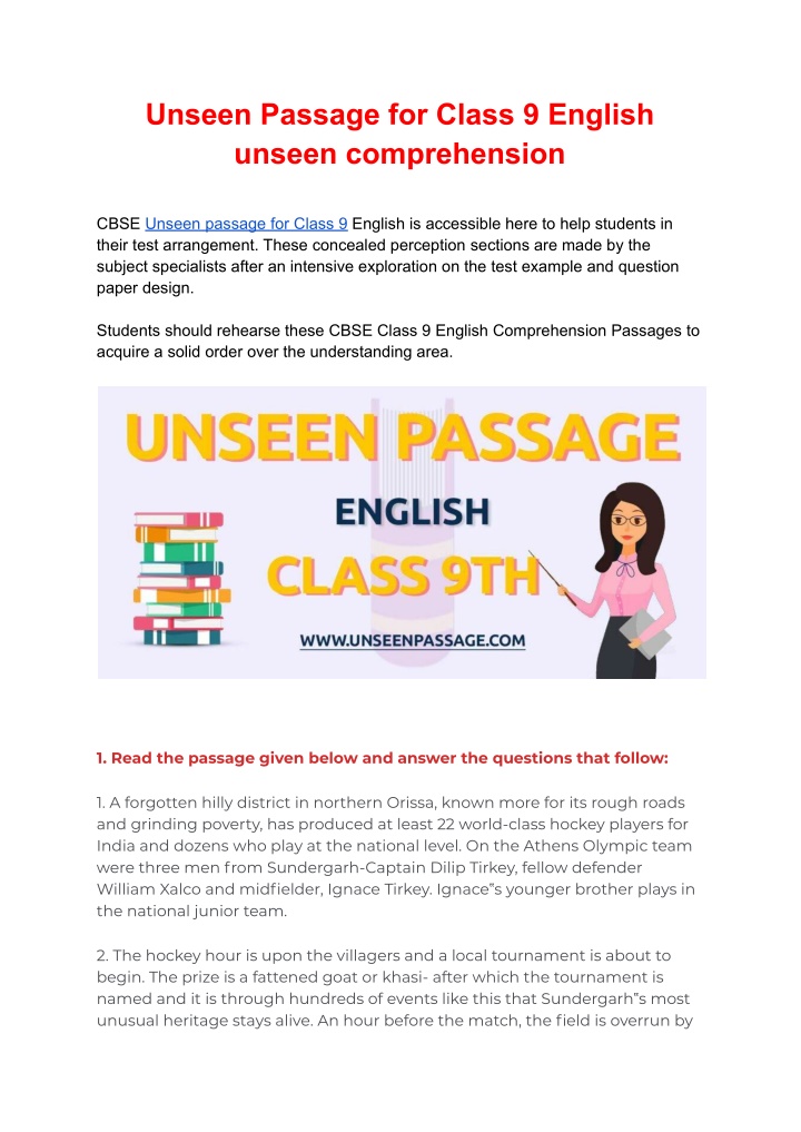 unseen passage for class 9 english unseen
