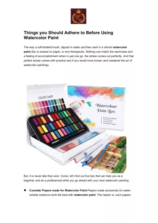 Things you Should Adhere to Before Using Watercolor Paint