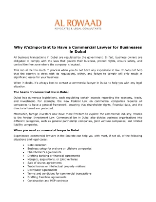 Why it’s Important to Have a Commercial Lawyer for Businesses in Dubai