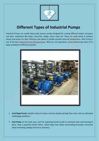 Different Types of Industrial Pumps
