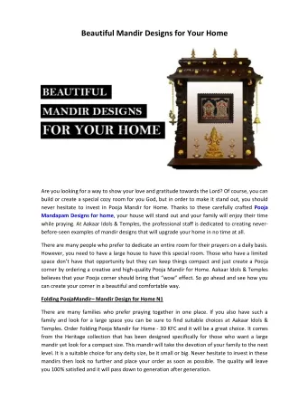 Beautiful Mandir Designs for Your Home