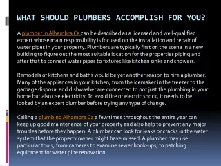 what should plumbers accomplish for you