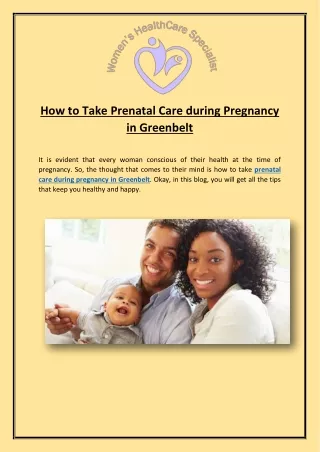 Process to Take Prenatal Care during Pregnancy in Greenbelt