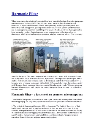 Harmonic Filter Powerful with Super Tuned Specification