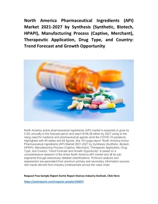 North America Pharmaceutical Ingredients (API) Market 2021-2027 by Synthesis (Synthetic, Biotech, HPAPI), Manufacturing