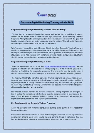 Corporate Digital Marketing Training in India 2021