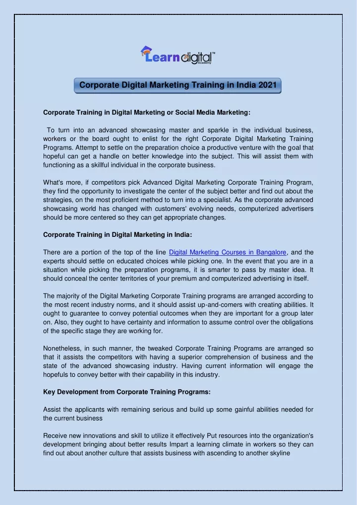 corporate digital marketing training in india 2021