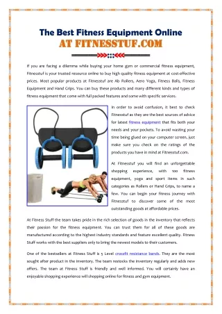 The Best Fitness Equipment Online At Fitnesstuf.com