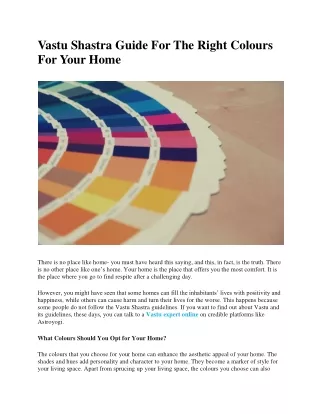 Vastu Shastra Guide For The Right Colours For Your Home
