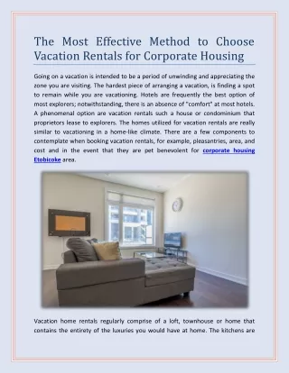 The Most Effective Method to Choose Vacation Rentals for Corporate Housing