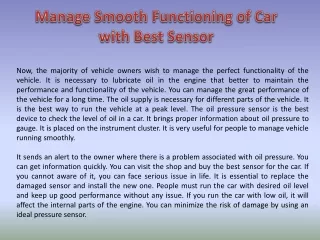 manage smooth functioning of car with best sensor