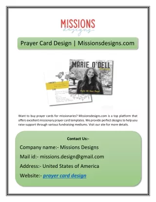 Prayer Card Design | Missionsdesigns.com