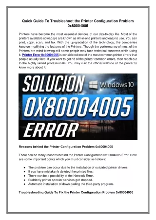quick guide to troubleshoot the printer