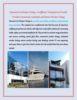 An Effective Tinting Service Provider Provides Commercial, residential, and Marine Window Tinting