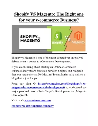 Shopify VS Magento: The Right one for your e-commerce Business?