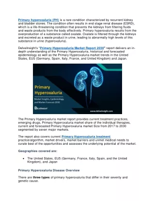 primary hyperoxaluria ph is a rare condition