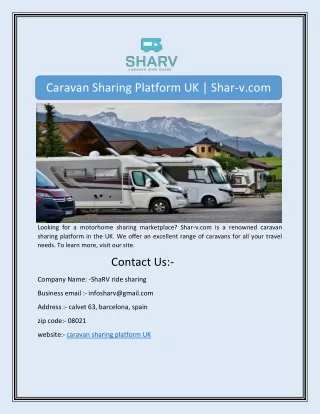 Caravan Sharing Platform UK | Shar-v.com