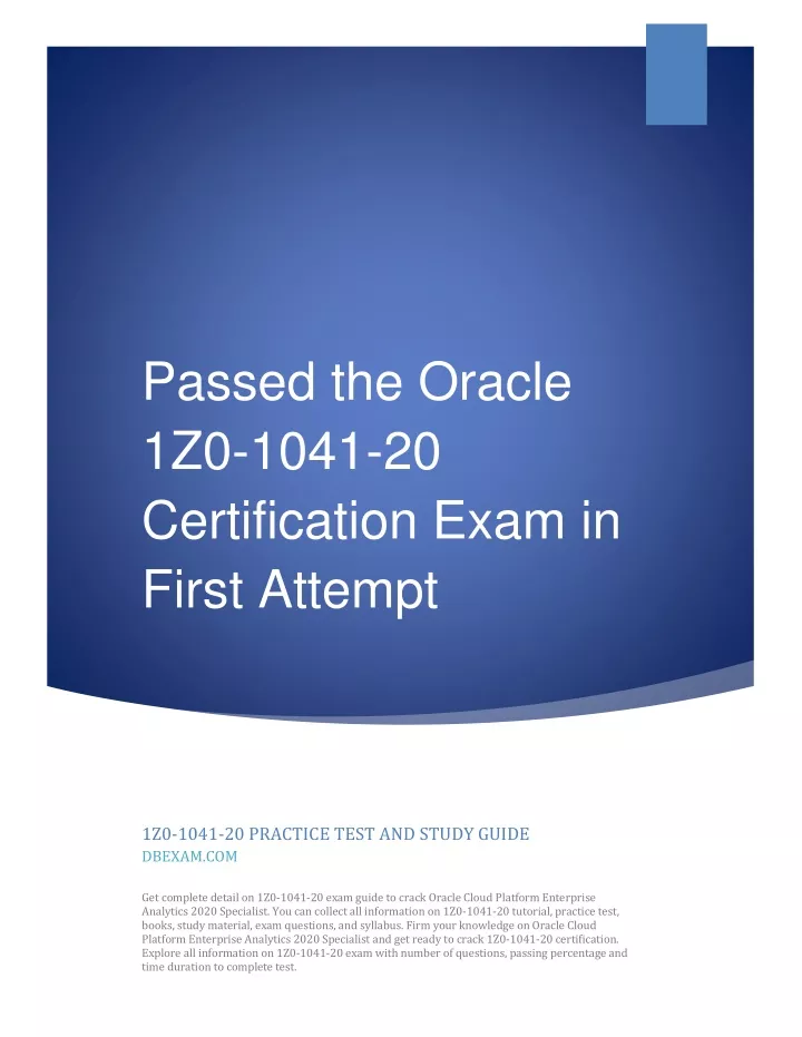 passed the oracle 1z0 1041 20 certification exam