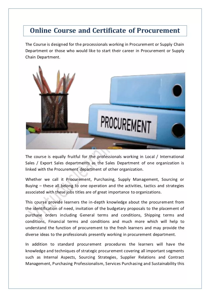 online course and certificate of procurement