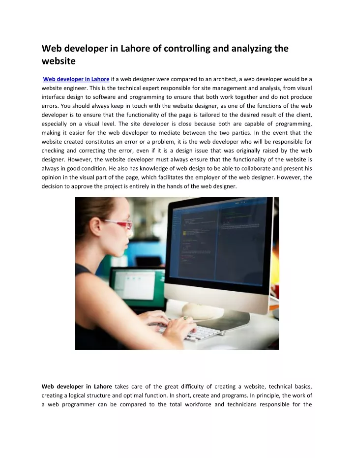 web developer in lahore of controlling