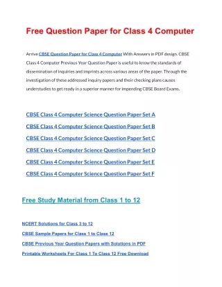 free question paper for class 4 computer