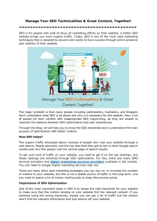 manage your seo technicalities great content