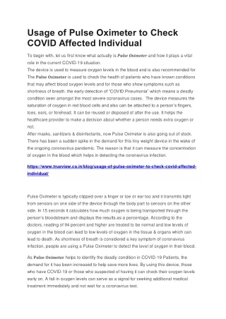 Usage of Pulse Oximeter to Check COVID Affected Individual