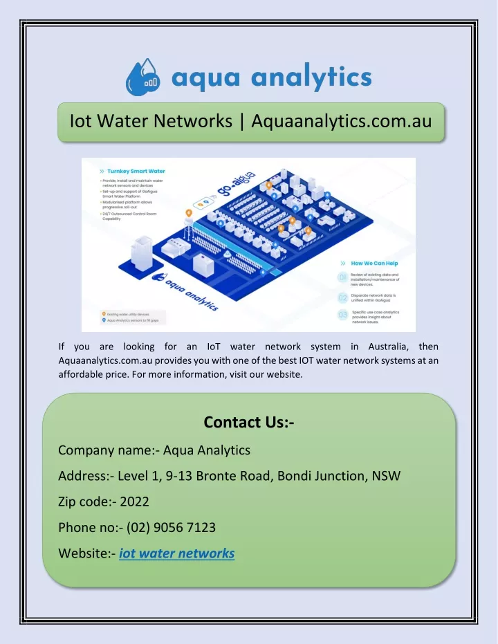 iot water networks aquaanalytics com au