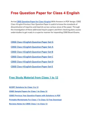 free question paper for class 4 english