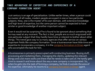 take advantage of expertise and experience of a company formation agent