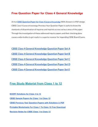 free question paper for class 4 general knowledge