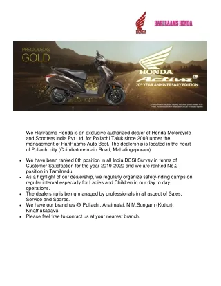 Hari Raams Honda -Best Honda Two Wheeler Showroom in Pollachi