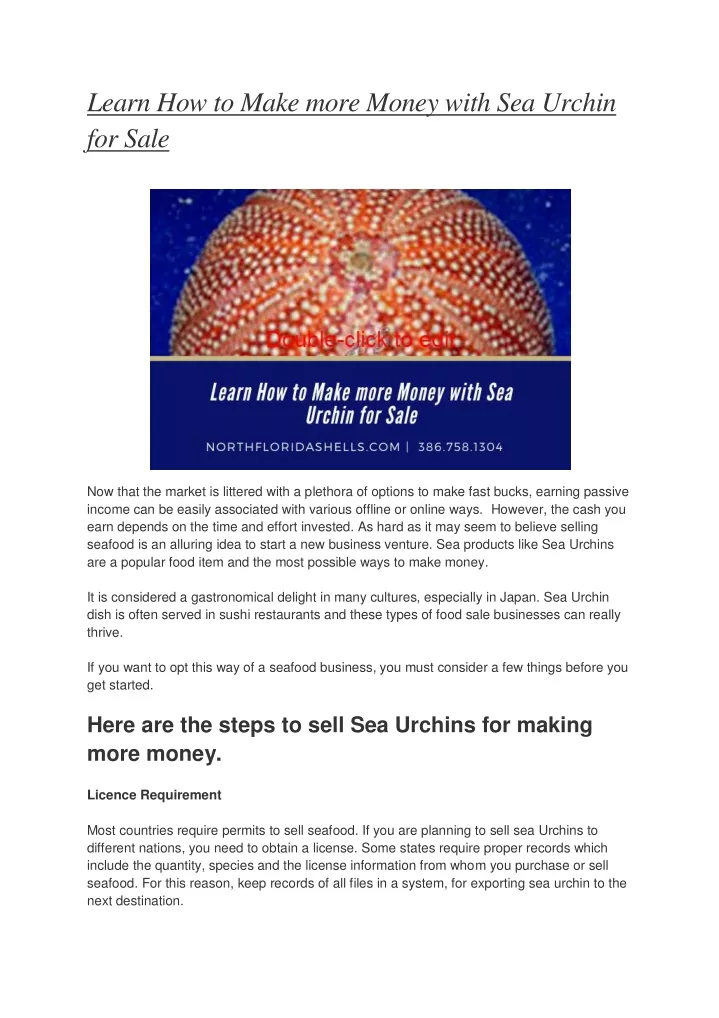 learn how to make more money with sea urchin