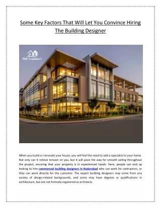 Some Key Factors That Will Let You Convince Hiring The Building Designer