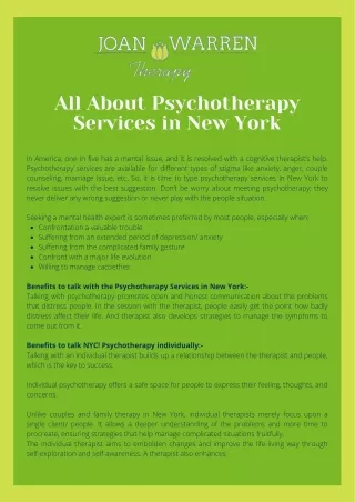 Get the Best Relationship Counseling in New York with Joan Warren Therapy