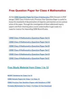 free question paper for class 4 mathematics