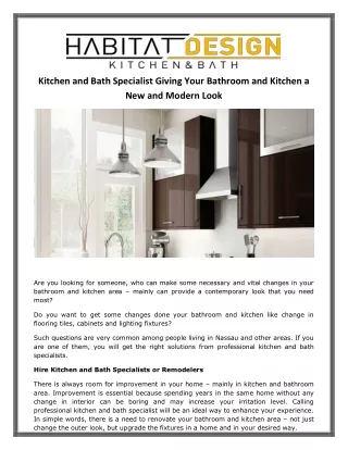 Kitchen and Bath Specialist Giving Your Bathroom and Kitchen a New and Modern Look