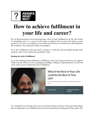 how to achieve fulfilment in your life and career