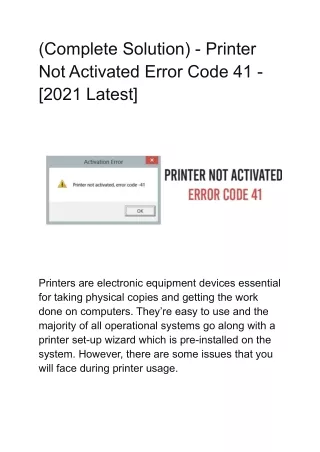 How to Fix Printer Not Activated Error Code 41?