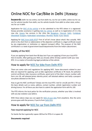 Online NOC for Car/Bike in Delhi |Itzeazy: