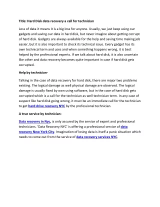 title hard disk data recovery a call