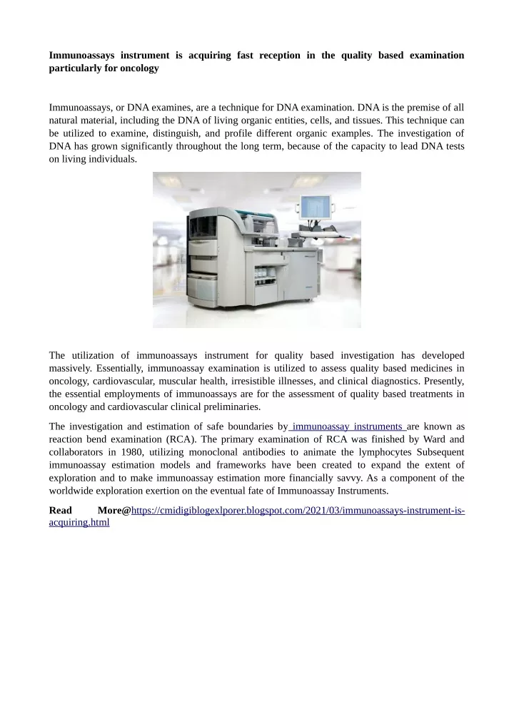 immunoassays instrument is acquiring fast