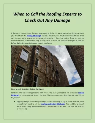 When to Call the Roofing Experts to Check Out Any Damage