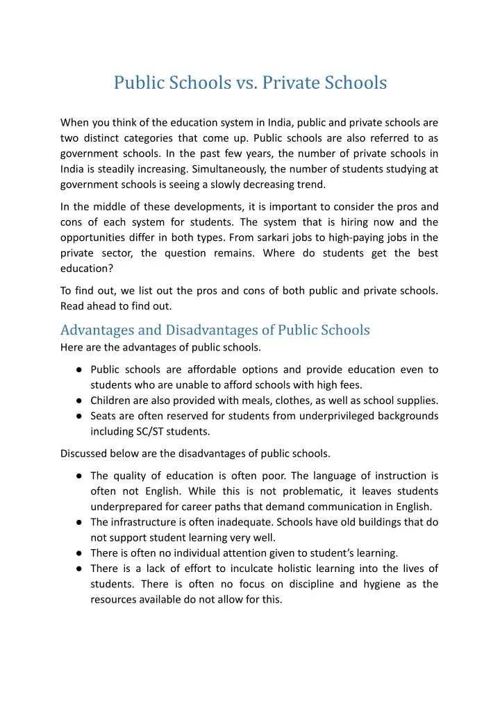 public schools vs private schools