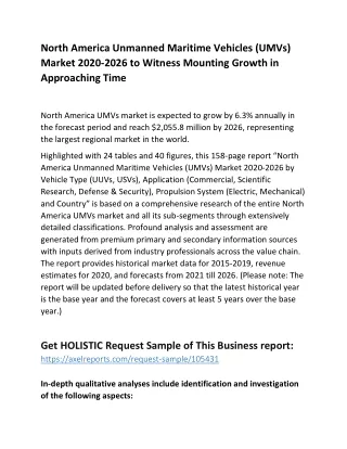 North America Unmanned Maritime Vehicles (UMVs) Market 2020-2026 to Witness Mounting Growth in Approaching Time