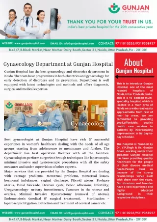 Gynaecology department in noida | Gunjan Hospital