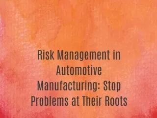 Risk Management in Automotive Manufacturing: Stop Problems at Their Roots