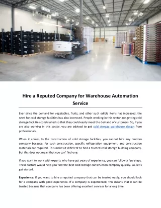 hire a reputed company for warehouse automation